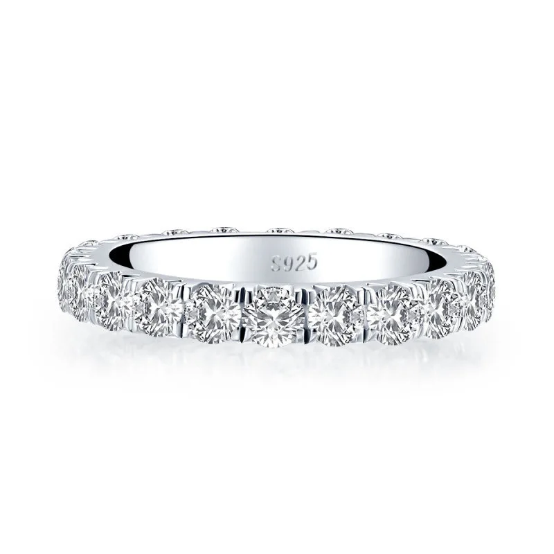 COLORFISH 925 Sterling Silver 3 mm Krog Cut Polno Večnost Obroč za Ženske SONA Simulirani Diamant Udejstvovanje Poročni prstan Prstan