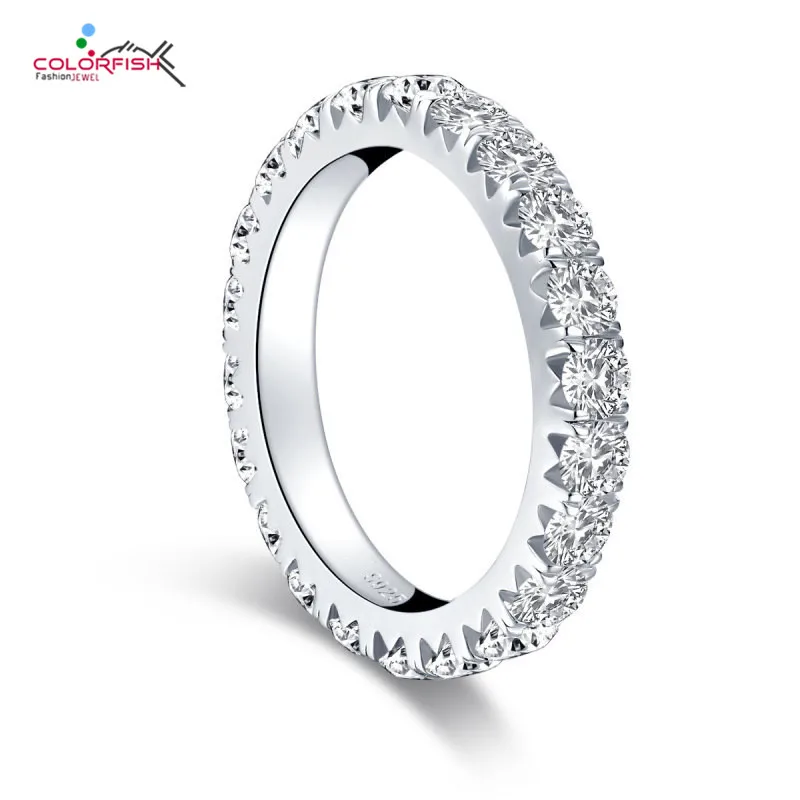 COLORFISH 925 Sterling Silver 3 mm Krog Cut Polno Večnost Obroč za Ženske SONA Simulirani Diamant Udejstvovanje Poročni prstan Prstan