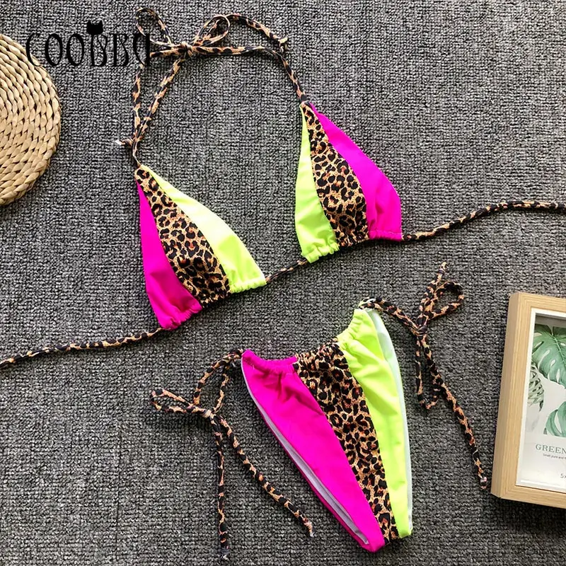COOBBU Leopard Mozaik Bikini 2021 Seksi Tangice Kopalke Ženske String Kopalke Push Up kopalke Brazilski Plavati Bikini Komplet