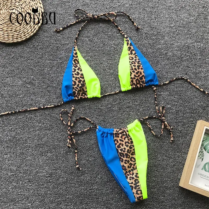 COOBBU Leopard Mozaik Bikini 2021 Seksi Tangice Kopalke Ženske String Kopalke Push Up kopalke Brazilski Plavati Bikini Komplet