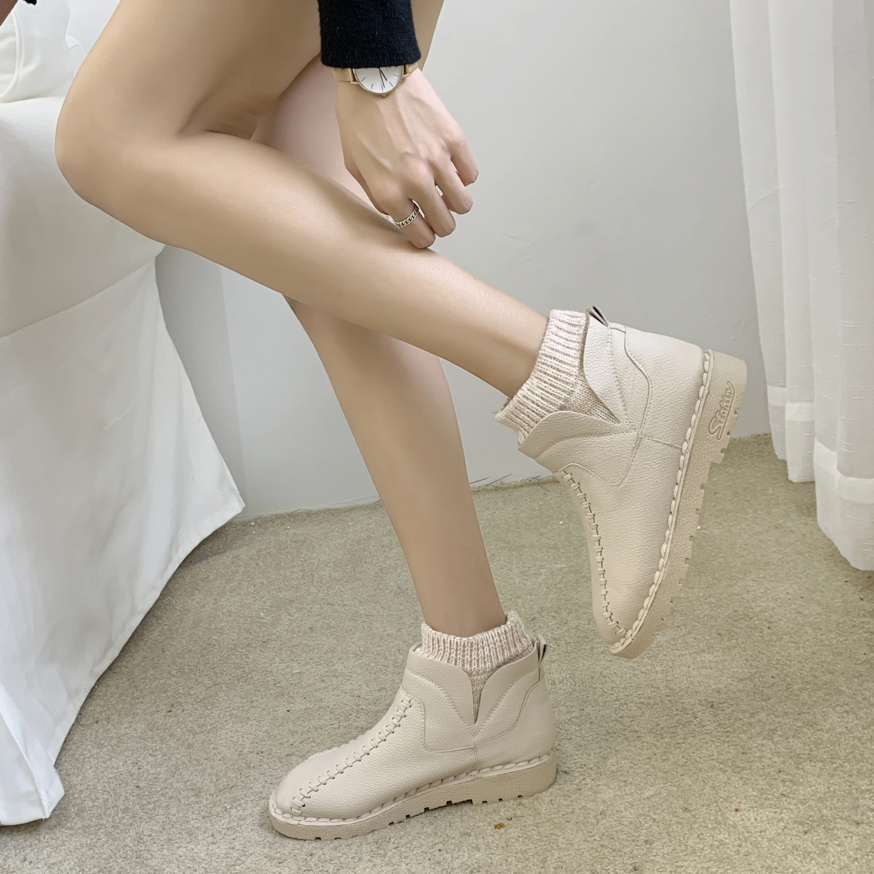 COOTELILI 2019 Nove Modne Platforme Zimski Škornji Sneg Škornji Škornji Ženske Čevlji Črni Škornji Usnjeni Slip-On Botas Mujer