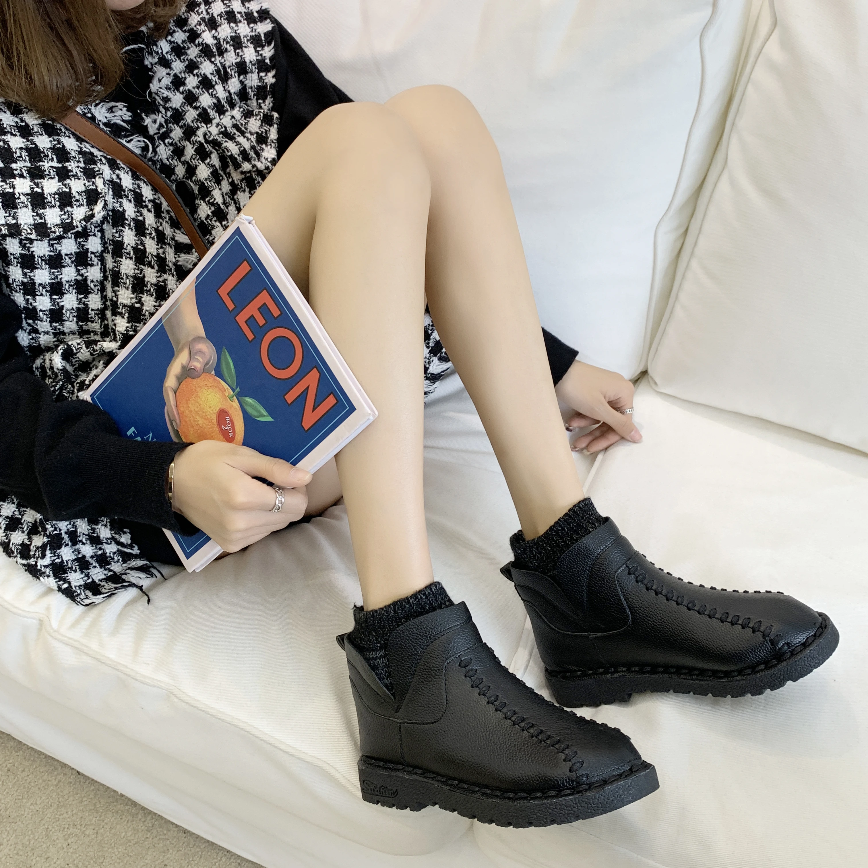 COOTELILI 2019 Nove Modne Platforme Zimski Škornji Sneg Škornji Škornji Ženske Čevlji Črni Škornji Usnjeni Slip-On Botas Mujer