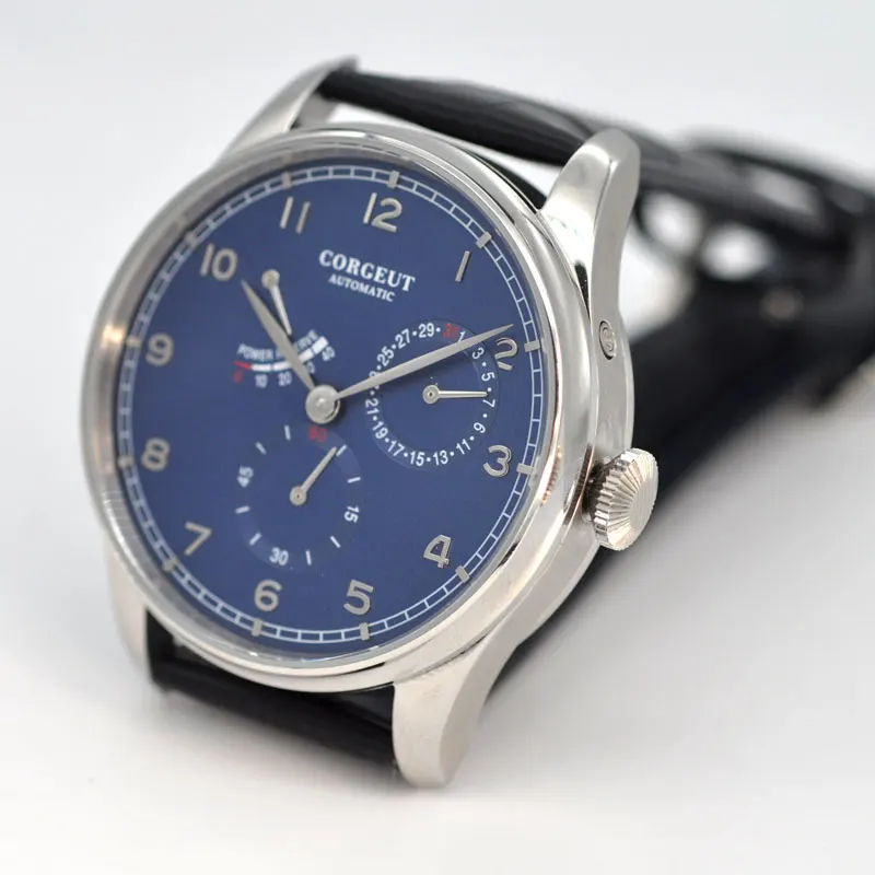 Corgeut watch 42mm modra dail mens galeb automatic mehanski wristwatchesPower Rezerve datum iz Nerjavečega jekla 316L