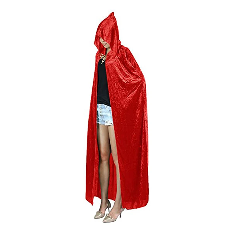 Cosplay Halloween Kostumi Unisex žensko Nošo Celotno Dolžino Drobljen Žamet Hooded Cape S-2XL Rdeče, Črno, Belo, Vijolično-Moder