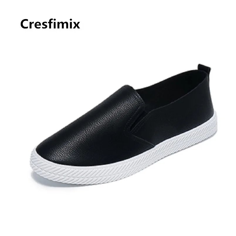 Cresfimix zapatos de mujer ženske modni beli dihanje zdrsne na ravno čevlji lady pu usnje poletje udobno loafers a
