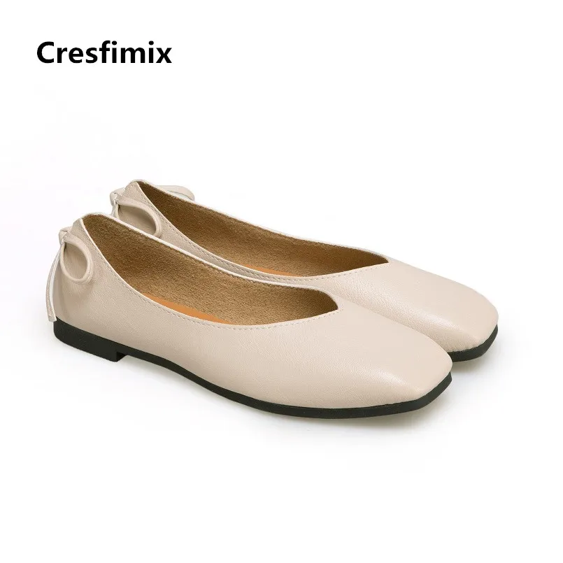 Cresfimix zapatos ženske modni udobno mehko pu usnje zdrsne na ravno čevlji lady priložnostne trdni čevlji ženski retro čevlji a2424