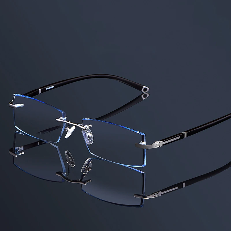 Cubojue Rimless Očala Okvirji Moške blagovne Znamke Podjetja Moških Očala Moder Odtenek Diamond Obrezovanje Očala za Branje Kratkovidnost Objektiv