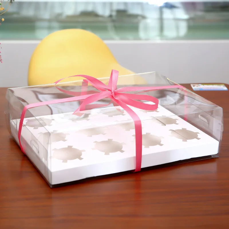 Cupcake škatle, pvc prozorni pokal polje za 2/4/6/12 piškote rojstni dan torta polje palcev postavil debele plastične darilo za rojstni dan dec