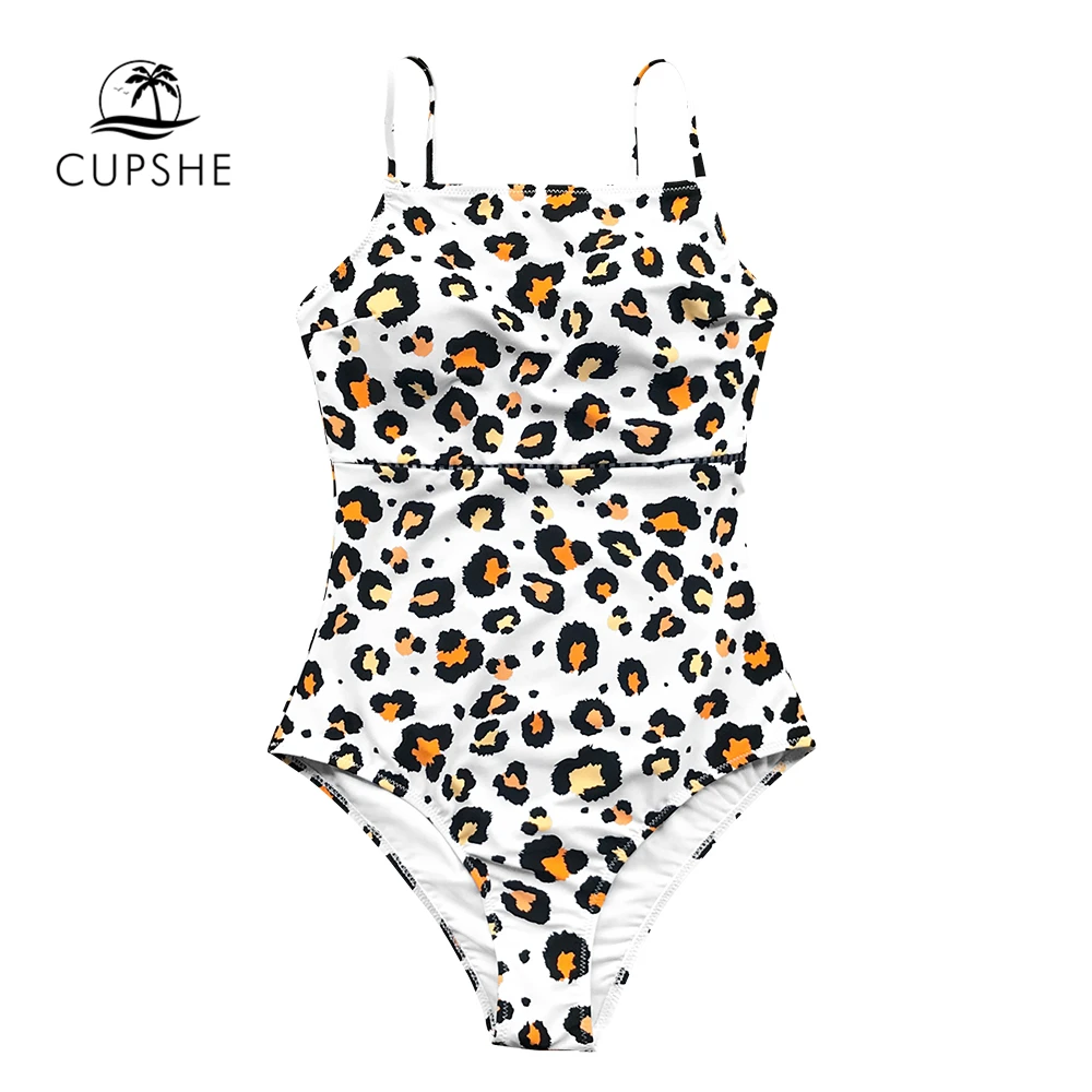 CUPSHE Beli Leopard Tiskanja enodelne Kopalke Seksi Špagete Trakovi Ženske Monokini 2021 Nova Dekleta na Plaži, Kopalne Obleke, Kopalke