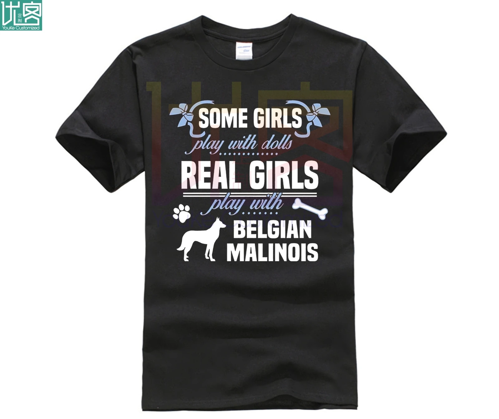 Custom printed bombaž O vratu T-shirt Belgijski Malinois T-shirt Nekateri fantje igrajo s punčkami Pravi