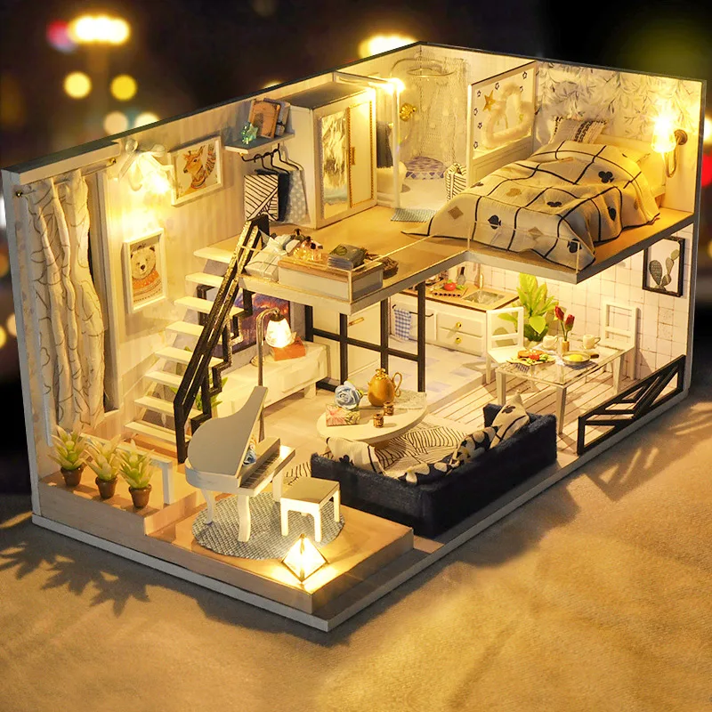 CUTEBEE DIY Lutka Hiša Lesena Lutka Hiše Miniaturni lutke Pohištvo Komplet Igrač za otroke Božično Darilo TD32