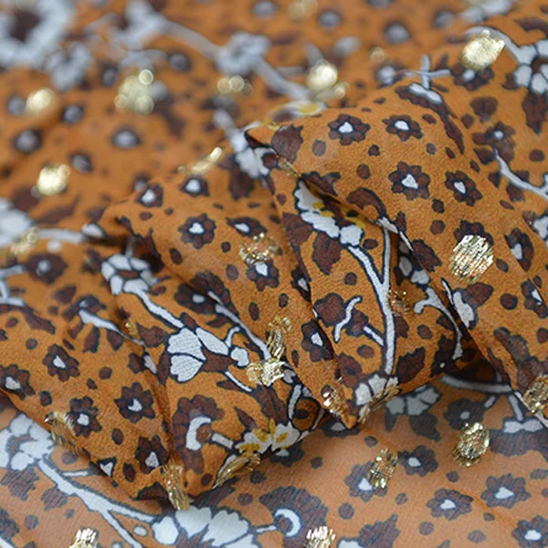 Cvetlični in leopard tiskanja svile georgette gaza svilene tkanine,12momme debeline,SCG578