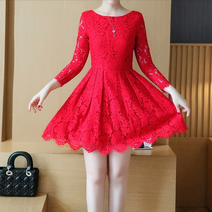 Cvetlični najbolj lepa princesa čipke rdeče . črno obleko dekle 14 eleganten dolg rokav dekleta obleko najstniških oblačilih 150 160 170 cm