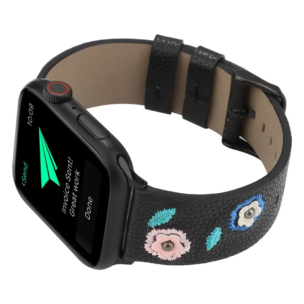 Cvetlični Pravega Usnja Watchband za Apple Watch Band 38 mm 40 mm 42mm 44 Serije 6 Se 5 4 3 iwatch Trak Cvet Embroided Pasu.