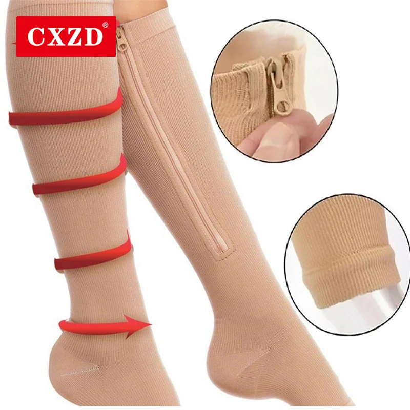 CXZD unisex stiskanje nogavice zadrgo noge podporo kolena nogavice ženske men ' s open toe tanke anti-utrujenost elastične nogavice, nogavice moški