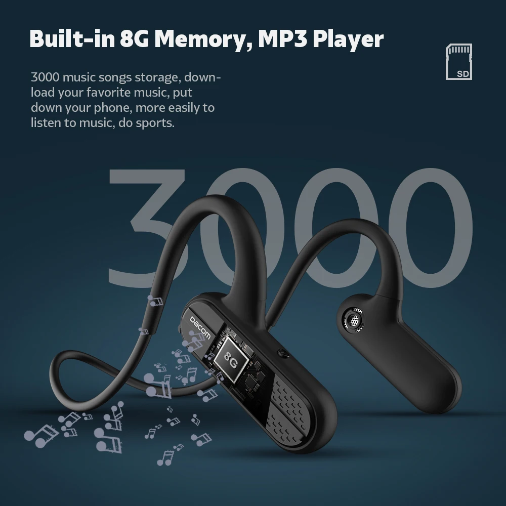 Dacom AirWings MP3 Šport Bluetooth Slušalke 8GB MP3-predvajalnik IPX7 Nepremočljiva Brezžične Slušalke za IPhone, Samsung Xiaomi Huawei