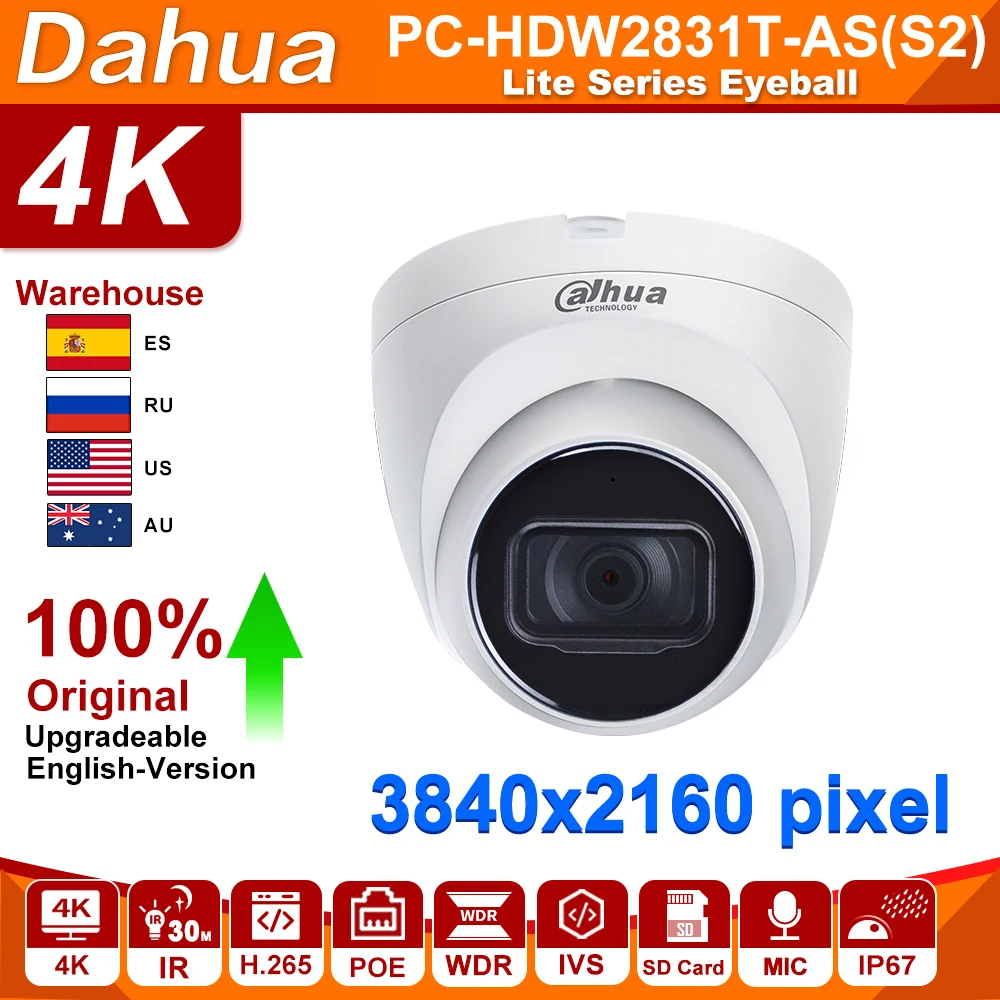 Dahua 8MP 4K IP Camaera IPC-HDW2831T-KOT Nočni vgrajeni Mikrofon Reža za Kartico SD H. 265 IR 30 M IVS IP67 Prostem nadzorna Kamera