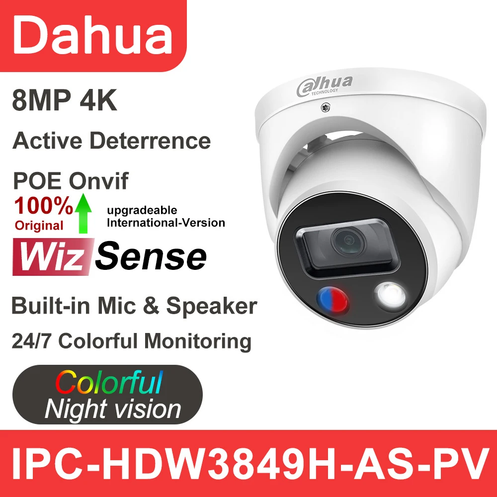 Dahua 8mp 4k IP Kamero WizSense Aktivnega Odvračanja IPC-HDW3849H-KOT-PV vgrajeni mikrofon Opozorilo Pisane Night Vision Prostem Kamere
