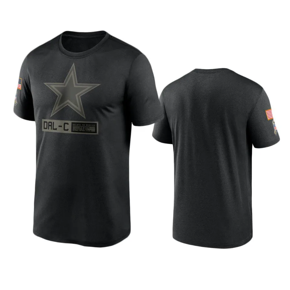 Dallas Moških Black 2020 Kavboji Salute za Storitev Ekipa Logotip Performance Majica s kratkimi rokavi