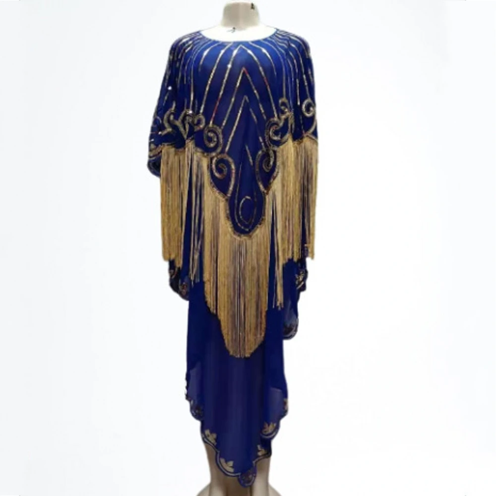 Dame Čipke Tassel Dashiki Obleko Bazin Riche Tradicionalna Oblačila Headtie 2021 Obleko Haljo Africaine Afriške Obleke Za Ženske