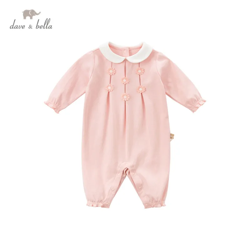 DBH15447 dave bella pomlad novorojenčka girls moda cvetlični gumb jumpsuits dojenčka, malčka oblačila otrok romper 1 kos