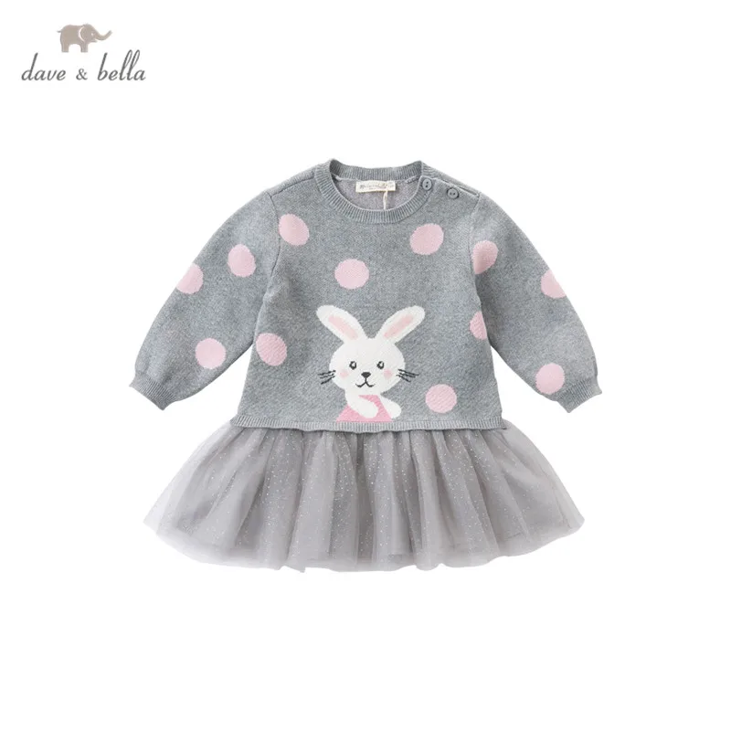 DBZ16104 dave bella jeseni baby dekle srčkan risanka pike pulover obleko otroci in modnih stranka obleko otroci dojenčka lolita obleko