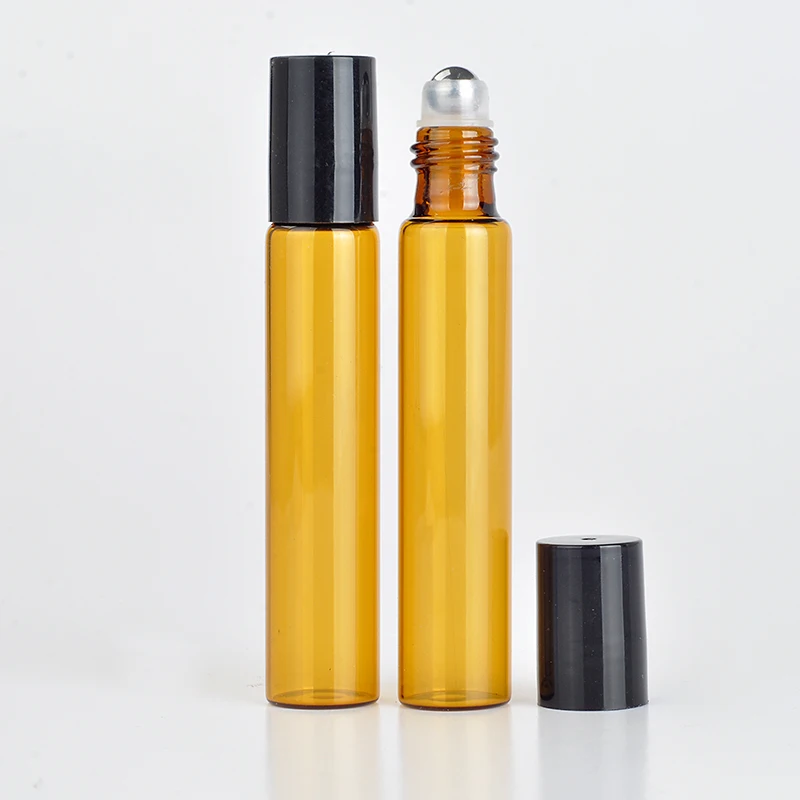 Debelo 100Pieces/Lot 10 ML Roll Na Prenosni Oranžna Stekla ponovno napolniti Stekleničke Parfuma Prazno Eterično Olje Primeru S Plastično Zaporko