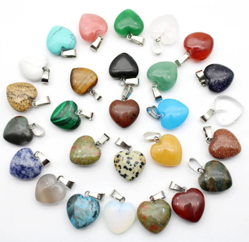Debelo Naravnega Kamna 16 mm Srce Oblika Obesek Opal/Malahit agates kristali Amuleti za diy Ogrlice uhan Nakit, Izdelava