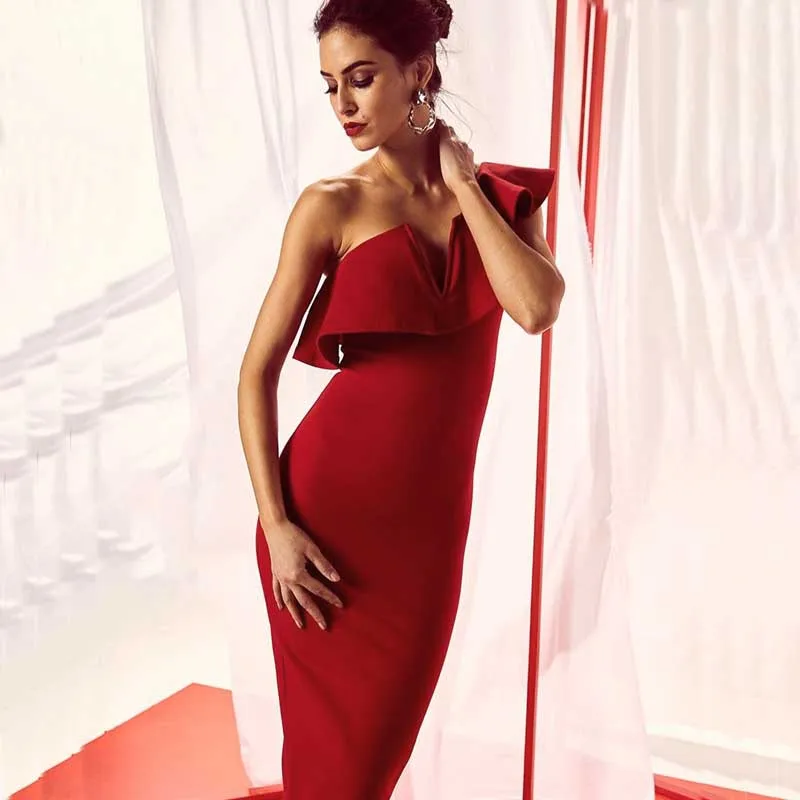 Debelo Novo žensko obleko rdeče-Ramo Stilsko in elegantno slaven Boutique cocktail party povoj obleko
