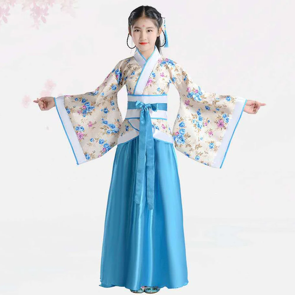 Dekle Vezenje Tradicionalni Kitajski Krilo + Kimono Vrh Modra Sivka Roza Rdeče Otrok Hanfu Chineses Elegent Hanfu Obleko Otroci