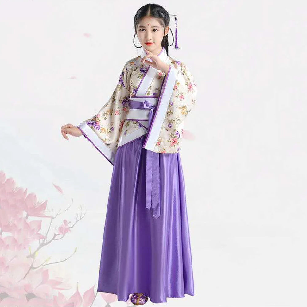 Dekle Vezenje Tradicionalni Kitajski Krilo + Kimono Vrh Modra Sivka Roza Rdeče Otrok Hanfu Chineses Elegent Hanfu Obleko Otroci