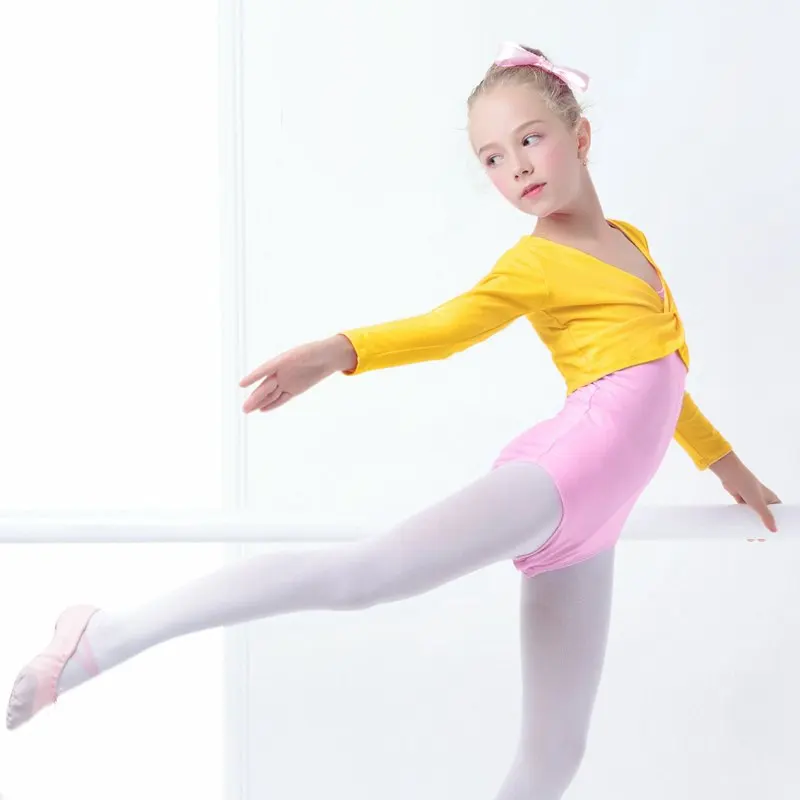Dekleta Balet Crop Tops Ples Leotards Plašč Visoko Pasu Balet Oblačila Otrok Dolg Rokav Gimnastika Leotard Skupno 7 Barv