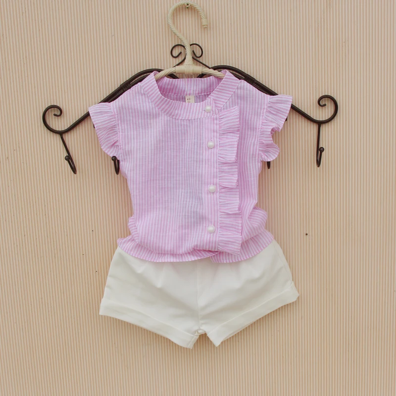 Dekleta Bluzo Poletje Bombaž Črtasto Majico 2018 Priložnostne Bluzo Dekle brez Rokavov Gumb Design Majice za Najstnike Baby Girl Obleke