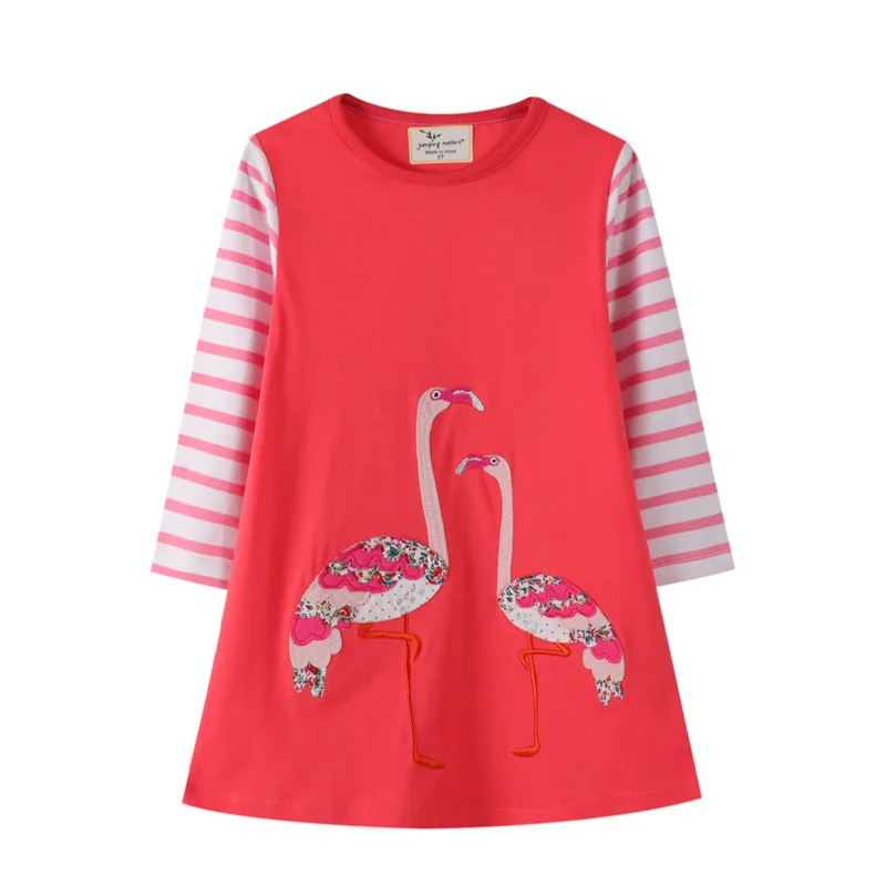 Dekleta Flamingo Bombaž Obleko za Jesen Pomlad Proge Princesa Obleko otroški Kostum Stranka Vroče Prodajo Rojstni dan Obleke