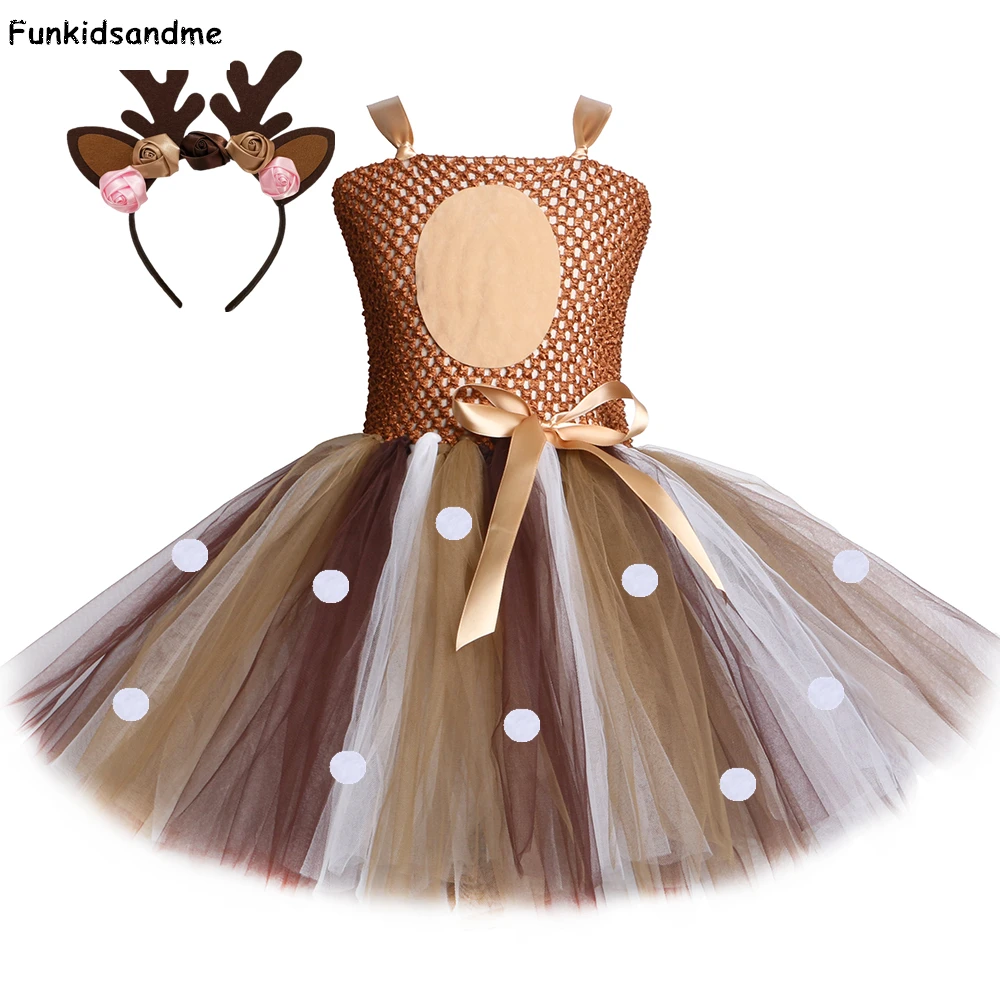 Dekleta Jelena Tutu Obleko Otroci Rojstni dan Obleke za Dekleta Božič Halloween Purim Festival Elk Jelena Kostum z Glavo
