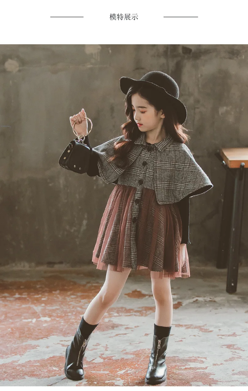 Dekleta Jesen Pomlad Obleko Classic Kariran Plašč z Čipke Vintage Moda Obleko Eleganten Plašč Otroci Oblačila Padec Ladijskega prometa