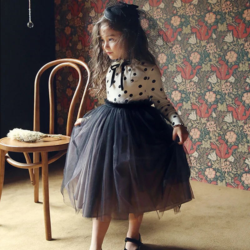 Dekleta Jeseni Obleko 2020 Čipke Dolg Rokav Pika Natisnjeni Mozaik Očesa Obleke, Poroka Stranka Princesa Družico Formalnih Obleke