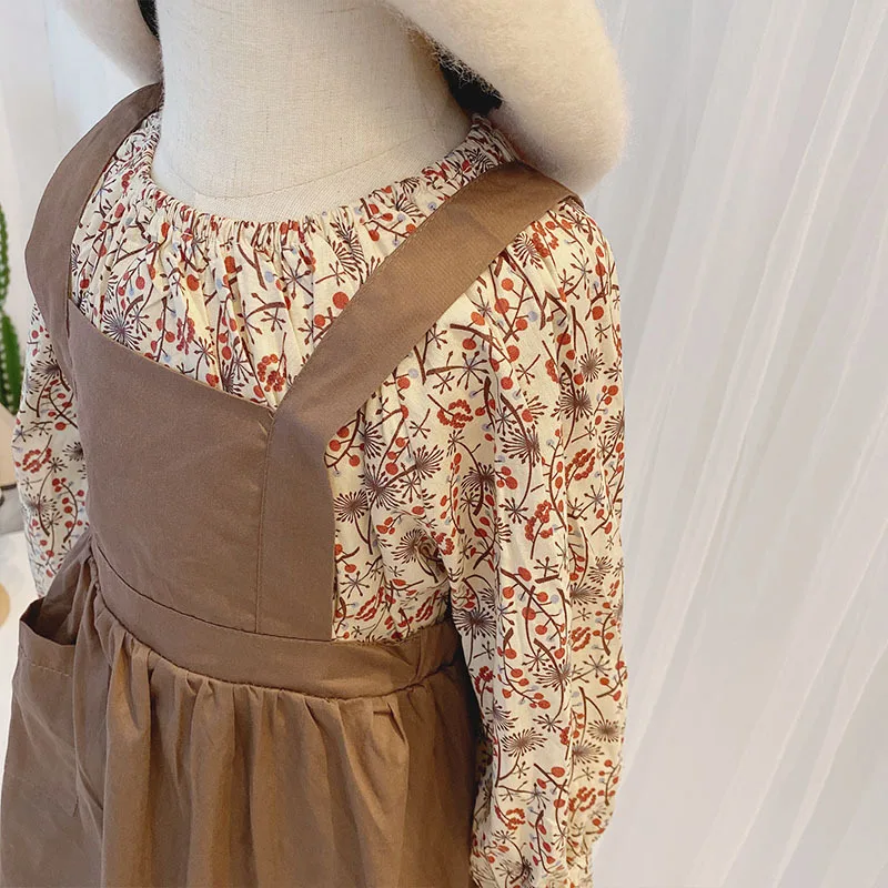 Dekleta Obleke Obleko Jeseni, Pozimi Novo 2020 korejskem Slogu Dolgo Sleeved Cvetlični Majica+Retro Zanko Krilo 2pcs Določa Oblačila Bombaž