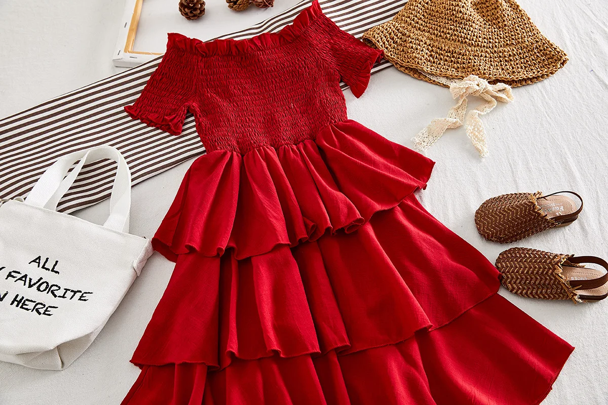 Dekleta Obleko Modne Rdeče Torto Obleko Baby Dekle, Princesa Stranka Obleke, Obleko Dekle Oblačila Elegantne Visoke Kakovosti Božič Obleko