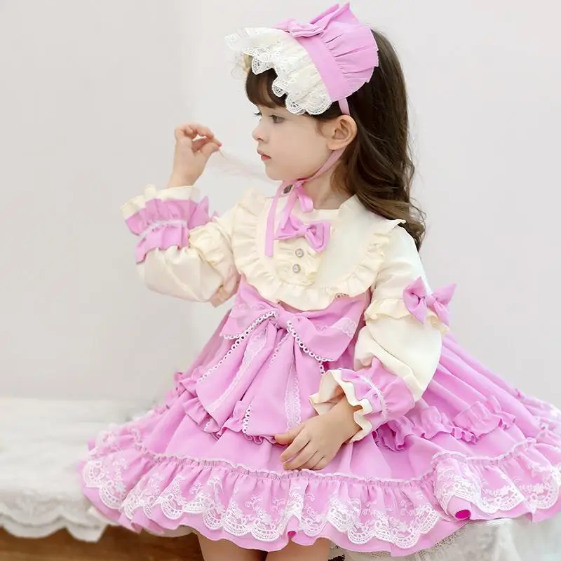 Deklice Dolg Rokav Vintage Lolita Princess Oblačenja Baby Dekle Novo Leto Stranka Božič Vestidos Dojenčka Španski Obleke