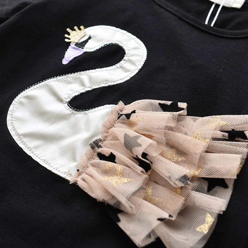 Dekliška Oblačila Sklop Labod, T-Shirt + Star Očesa 2Pcs bo Ustrezala 2 Barve Poletje Priložnostne Obrabe, Otroci Rojstni dan darilo Za 2-8 Let Otroci