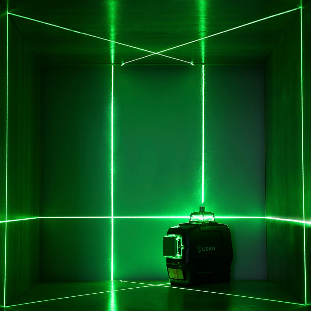 DEKO DKLL12PB1 12 Laserske Linije 360 Stopinj Self-izravnavanje 3D Laserski Ravni Navpično Vodoravno Zeleni Križ Skladu Notranja Zunanja Način