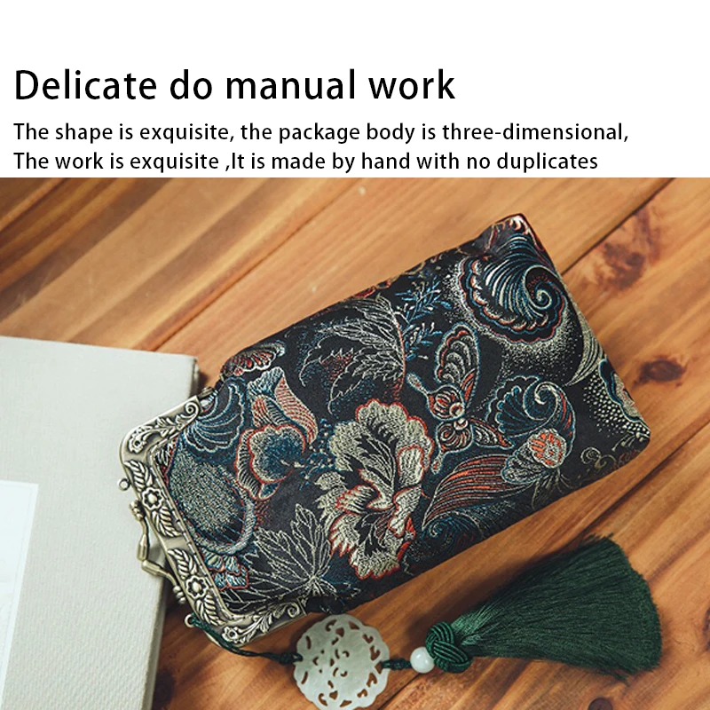 Design svile mobilni telefon vrečko, nič torbici, Messenger Bag, brocade sponke tassel vrečko za ženske