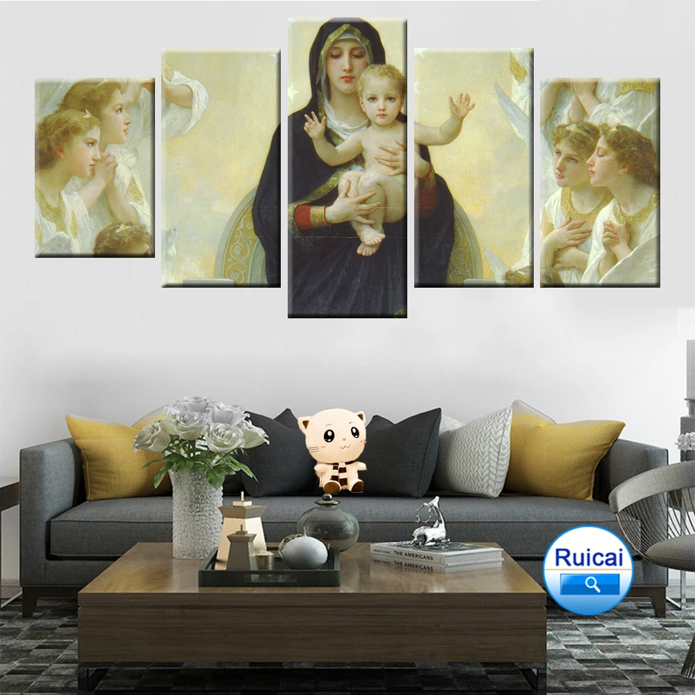 Devica Marija je Jezusa Wall Art Verske Olje, Platno Slikarstvo Plakat 5 Plošči HD Tiskanja Doma Dekor Stensko Slikarstvo