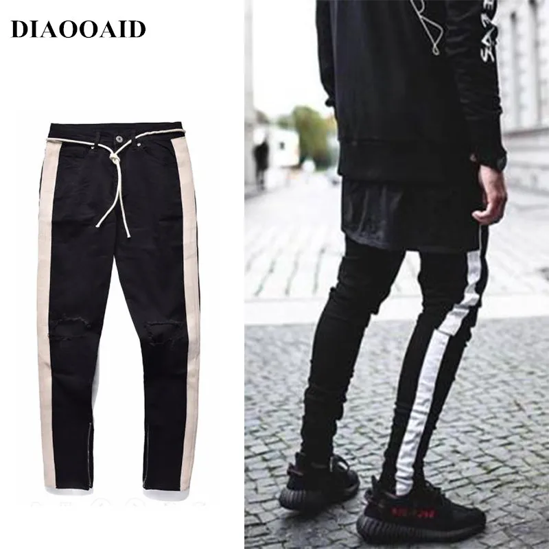 DIAOOAID 2018 nove ulične hiphop osebnost moške jeans strani zadrgo raztrgala modni moški uničeno suh 2 barve traper hlače