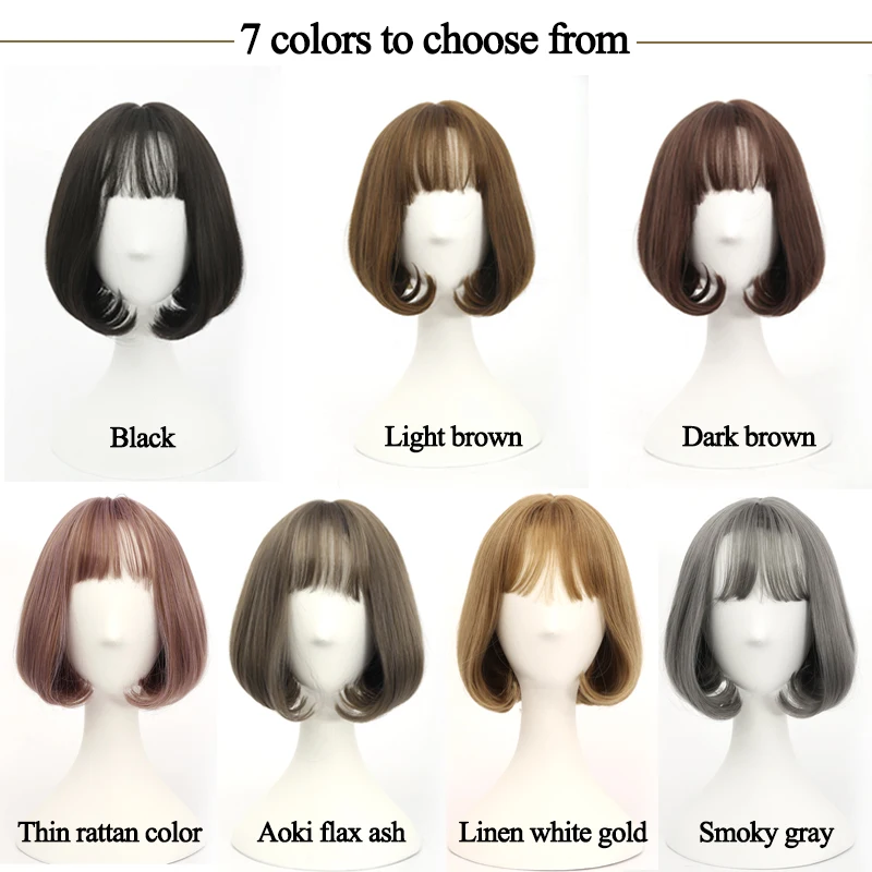 DIFEI kratke ženske sintetičnih lasulj z zrakom šiška, bob za dekle las, naravno rjava, črna, siva, za cosplay stranka