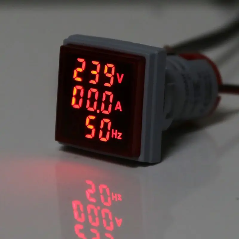 Digitalni 3in1 AC Voltmeter Ampermeter Hz Trenutno Frekvenco kot Meter Kvadratni Signalna Lučka 22 mm Digitalni Napetost Amp Hz Led Lučka Indikatorska