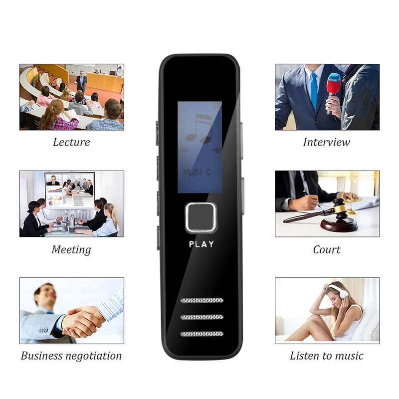 Digitalni Diktafon 20-urno Snemanje MP3 Predvajalnik Dictaphone Strokovno Mini Snemalnik zvoka Brez TF Kartica