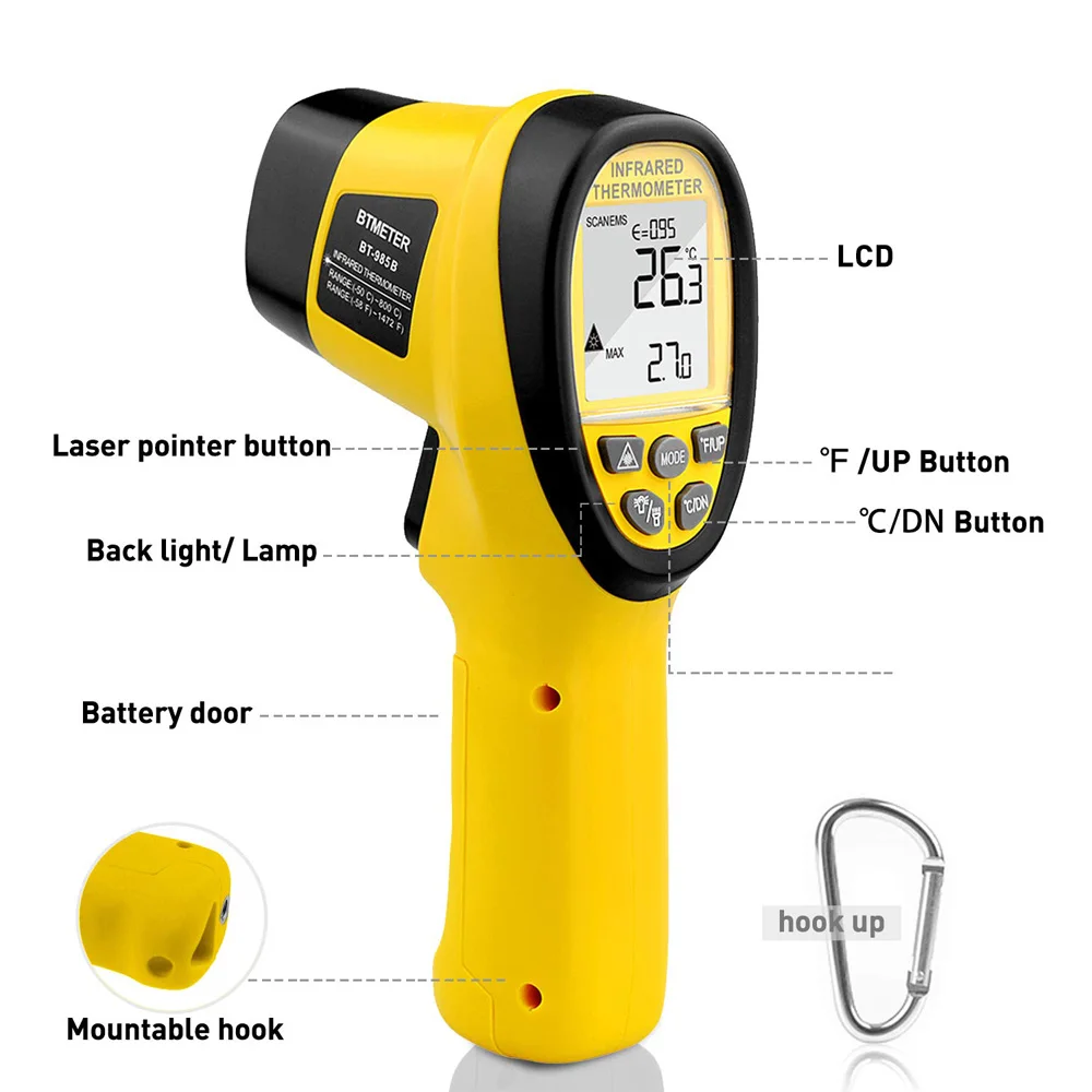 Digitalni Infrardeči Termometer brezkontaktno Visoko temperaturo tester 16:1 IR Laser Pištolo z ozadja -50℃, da 1360℃(-58 da 24800F)