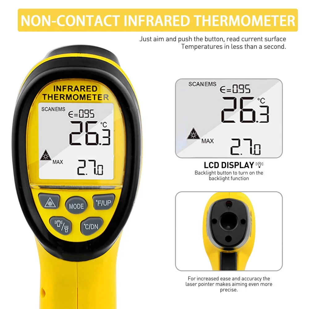 Digitalni Infrardeči Termometer brezkontaktno Visoko temperaturo tester 16:1 IR Laser Pištolo z ozadja -50℃, da 1360℃(-58 da 24800F)